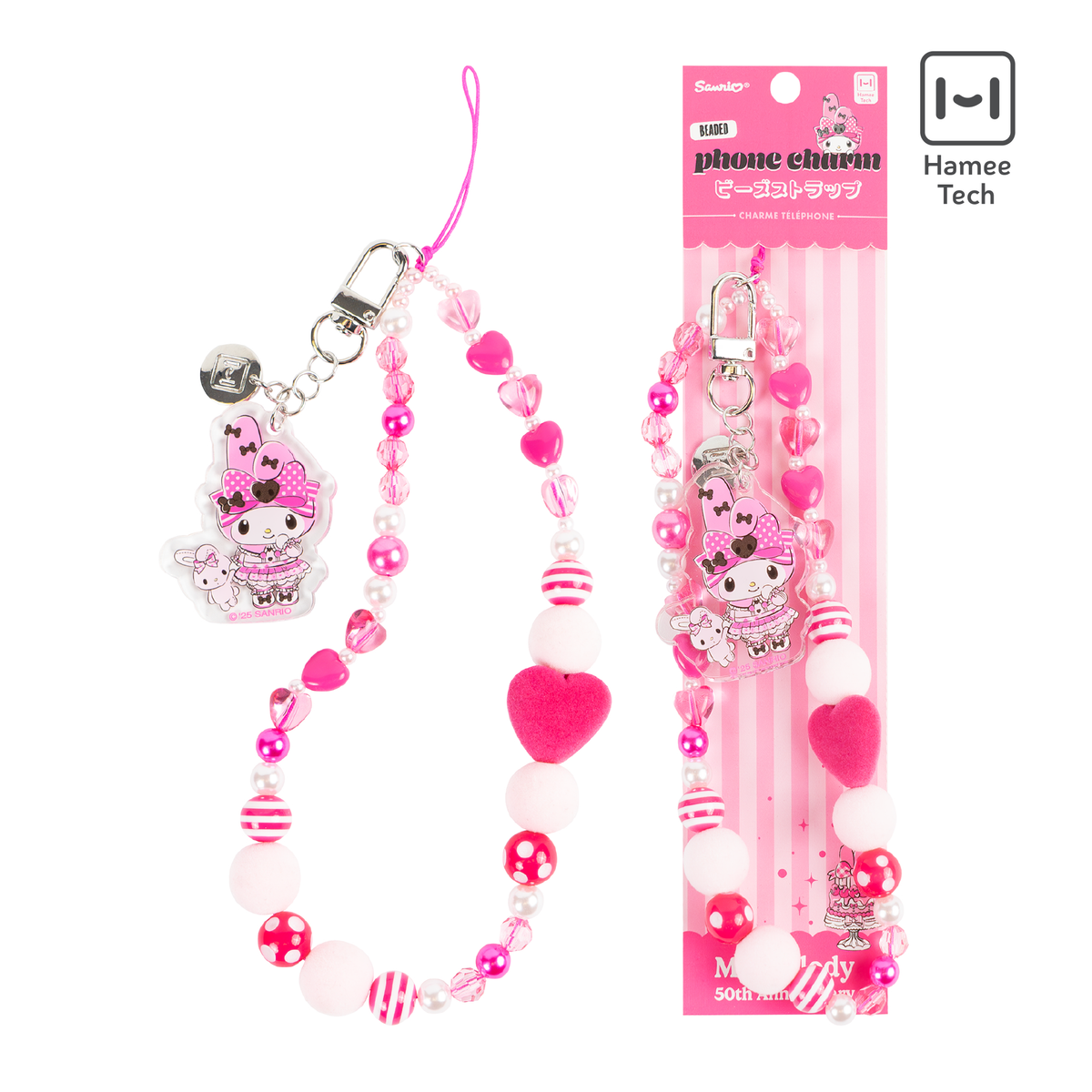Sanrio My Melody 50th Anniversary Beaded Charm Mobile Phone Wrist