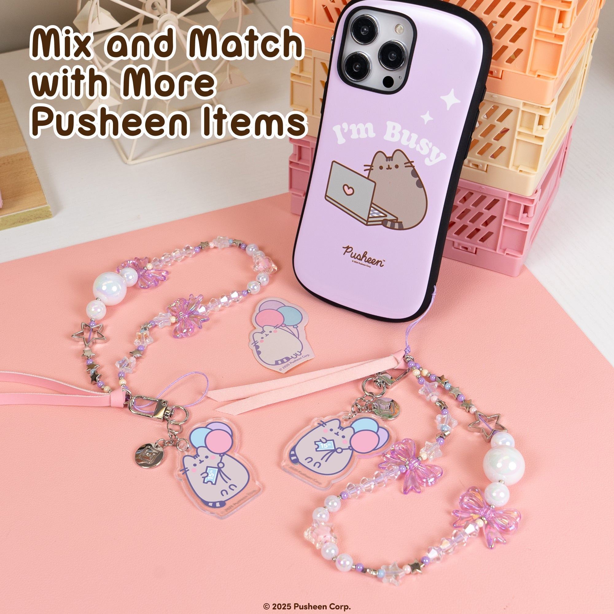 Pusheen 15th Anniversary Beaded Strap with Detachable Keychain Pusheen 15th Anniversary Beaded Strap with Detachable Keychain