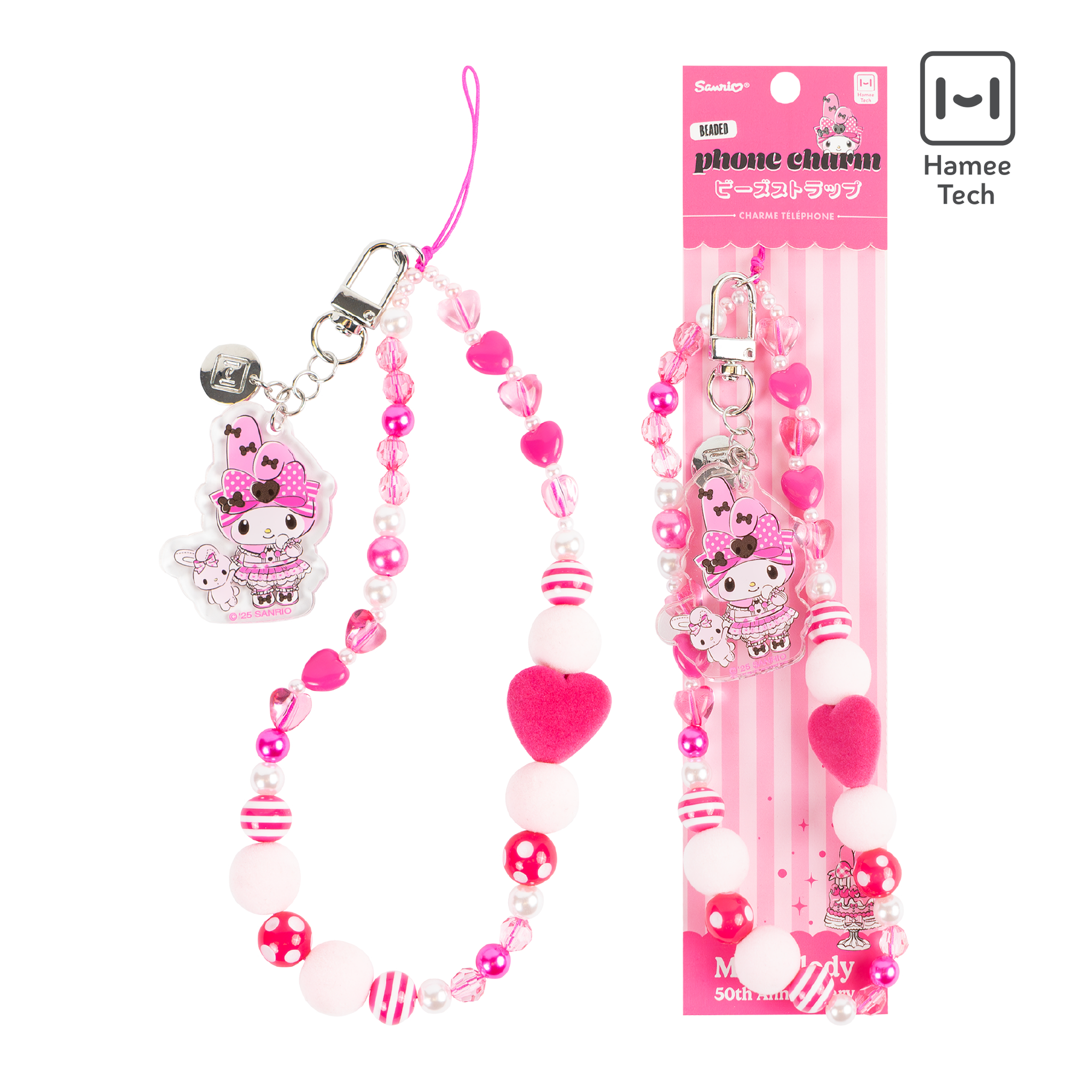 Sanrio My Melody 50th Anniversary Beaded Charm Mobile Phone Wrist