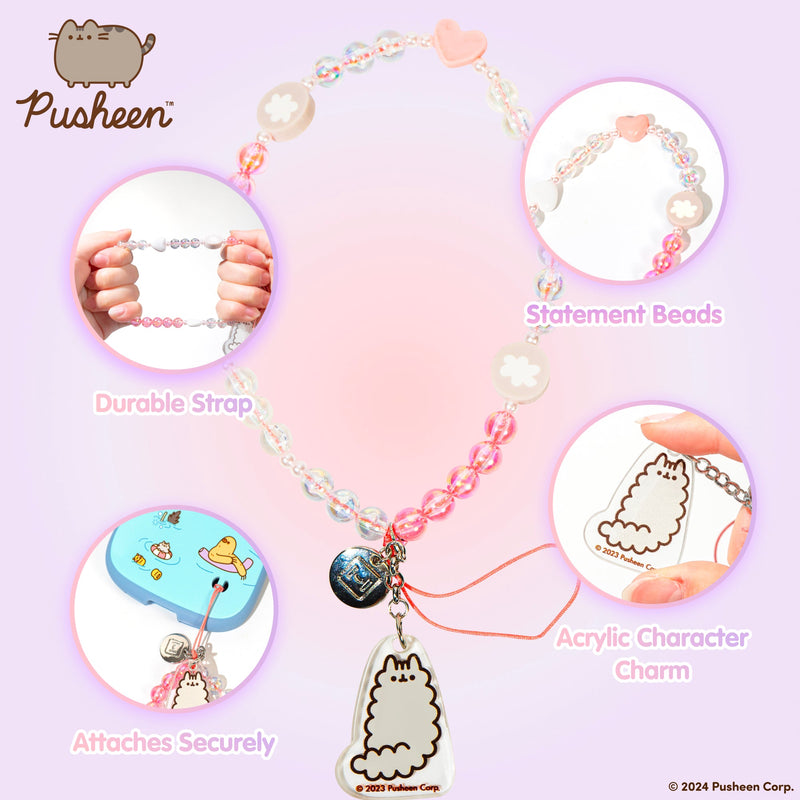 Pusheen the Cat Beaded Charm Mobile Phone Wrist Strap - Stormy